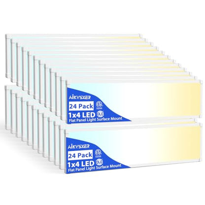 AIKVSXER 24Pack 1x4 LED Flat Panel Light, 6500LM Ultra-Bright, 30-50W White | 3000K-6500K Adjustable, 0-10V Dimming, AC120-277V, Slim Surface Mount Ceiling Light for Office, Home, Garage - color: White, size: 1x4ft-24P