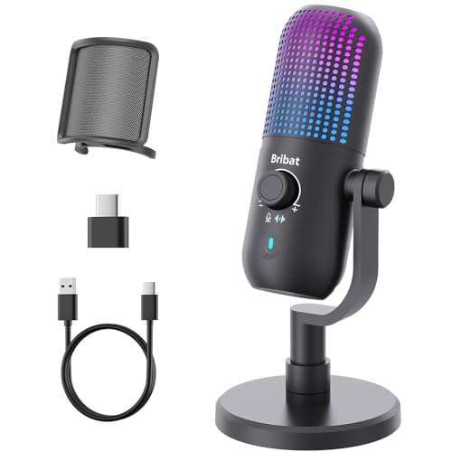 USB Condenser Microphone for PC Gaming,Streaming&Podcast,Plug & Play RGB Desktop Mic with One-Touch Mute,Cardioid Noise-Canceling Computer Mic for Twitch,YouTube,Recording on PC & Laptop(Black) - color: Black 1