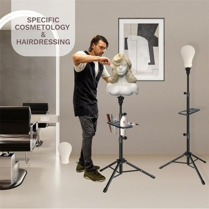 ZQIAN BEAUTY 50 Inch Metal Wig Stand, Adjustable Wig Head Stand, Mannequin Head Stand for Cosmetology Hairdressing, Wig Stand Tripod with Tool Tray (Black, Mannequin Head Not Included) - color: Black, size: 50 Inch