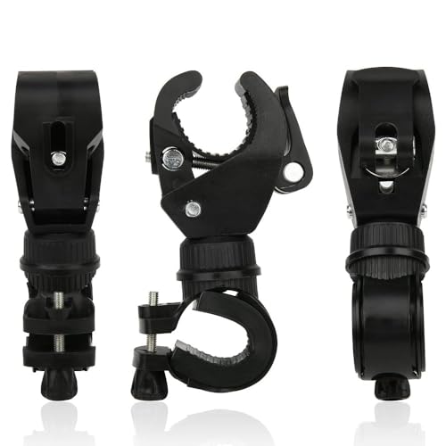 2 Pack Bicycle Flashlight Mount, 360 Degree Rotating Bike Light Mount, Universal Torch Clip for Mountain Bike and Bicycle LED Light Mount, Camera, GPS