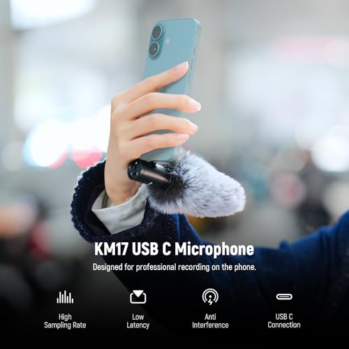 NEEWER KM17 USB C Microphone Noise Cancelling Plug & Play High Sensitivity Cardioid Vlog Interview Mic with Shock Mount Compatible with iPhone 16 Pro Max Android DJI Pocket 3 Insta360 - style: KM17
