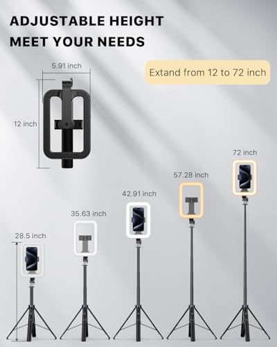 M MYBAT PRO Selfie Ring Light with 72" Tripod Stand - Extendable Selfie Stick with Light for Phone, Live Streaming, Makeup, Travel, Gaming, Video, Includes Phone Holder& USB-C Powered