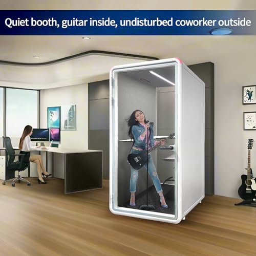 Quiet Meeting Pod with Acoustic Panels, Office Soundproof Room with Furniture, Portable Removable Working Booth for Private Phone Calling, Study, Individual Seater Personal Office H92in W43in D40in - color: Grey S