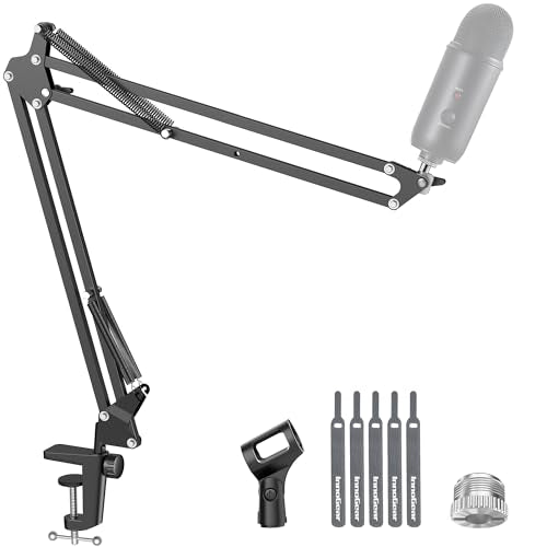 InnoGear Boom Arm Microphone Mic Stand for Blue Yeti HyperX QuadCast SoloCast Snowball Fifine Shure SM7B and Other Mic, Extended Mic Arm (Black) - color: Black, style: Extended Mic Arm
