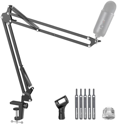 InnoGear Boom Arm Microphone Mic Stand for Blue Yeti HyperX QuadCast SoloCast Snowball Fifine Shure SM7B and Other Mic, Extended Mic Arm (Black) - color: Black, style: Extended Mic Arm