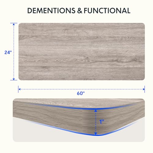FLEXISPOT Whole Piece 60"x24" Desktop 1" Thickness Height Adjustable Desk Rectangular Tabletop Gray Wood Grain Board (60INCH Gray Wood Grain) - color: Gray Wood Grain, size: 60x24"