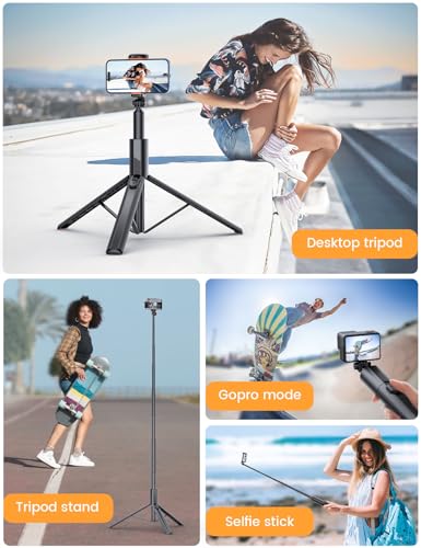 ANXRE 71" Phone Tripod, NT79 Extendable Selfie Stick with 1/4" Camera Mount for Cell Phone＆Camera, Phone Tripod Stand Holder with Remote Compatible with iPhone Android, Camera - color: Black