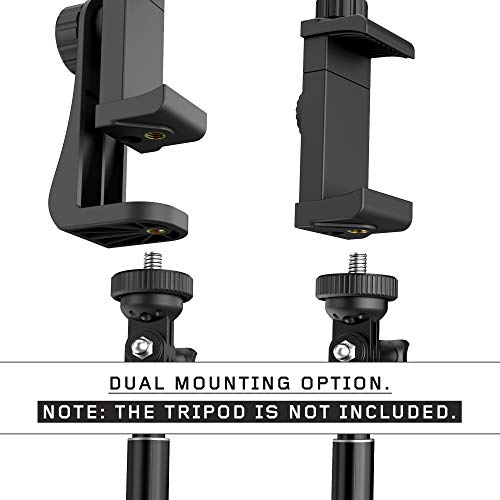Universal Phone Tripod Mount Adapter with Ｗireless Camera Remote and LED Light, Cell Phone Holder with Adjustable Clamp for Selfie Stick Monopod for iPhone, Samsung Wrist Strap Included - color: Black-with LED light