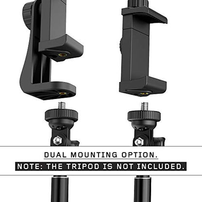 Universal Phone Tripod Mount Adapter with Ｗireless Camera Remote and LED Light, Cell Phone Holder with Adjustable Clamp for Selfie Stick Monopod for iPhone, Samsung Wrist Strap Included - color: Black-with LED light