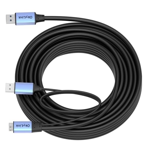 OkyLink Active USB 3.0 A to Micro-B Cable, Male to Male, 5Gbps, 32ft | 10M, 3.2 Gen 1, for External Hard Drive HDD SSD - color: Gray USB3.0, size: 32ft (10m)