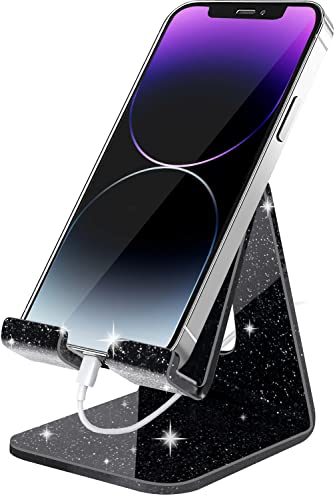 Crpich Acrylic Cell Phone Stand, Portable Phone Holder, Phone Stand for Desk, Compatible with Phone16 15 14 13 12 Pro Max Mini 11 Xr 8 Plus SE, Switch, Android Smartphone, Pad, Tablet, Glitter Black - color: 4-Glitter-Black, size: 1 Pack
