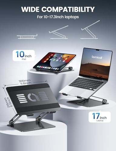 Lamicall Adjustable Laptop Stand, Portable Laptop Riser, Aluminum Laptop Stand for Desk Foldable, Ergonomic Computer Notebook Stand Holder for MacBook Air Pro, Dell XPS, HP (10-17.3'') - Black - color: 2-Black