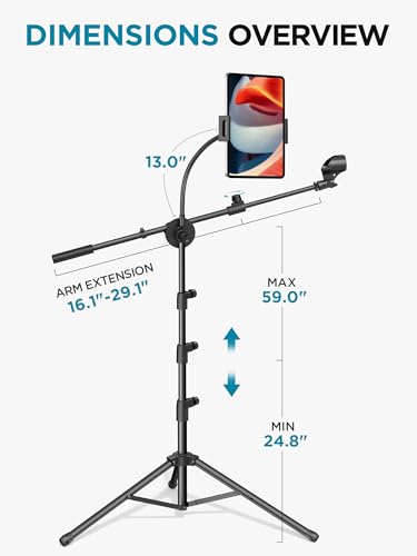 InnoGear Mic Stand, 6 in 1 Microphone Stand Floor with Tablet Phone Holder Height Adjustable from 30" to 72" Mic Stand Tripod Boom Arm with Gooseneck Carrying Bag for Singing Karaoke Stage