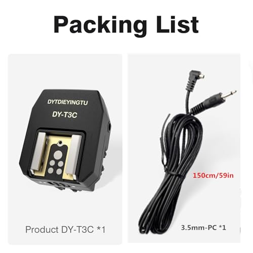 DY-T3C for Canon Camera Flash Hot Shoe Adapter Mount Top-Mounted Expansion Accessory: Multi-Flash synchronous Shooting with Cable Converter (DY-T3C 1PCS + PC Cable 1PCS) - style: DY-T3C 1PCS + PC cable 1PCS