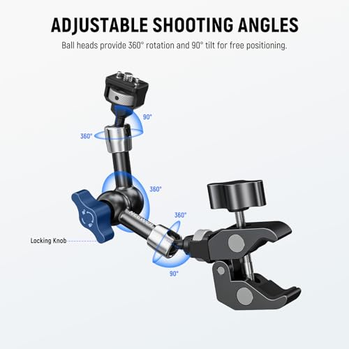 NEEWER 7" Articulating Magic Arm Clamp Mount with Super Clamp, Camera Monitor Mount with 1/4" 3/8" ARRI Locating Pins & Holes for DSLR Action Camera Video Light Compatible with SmallRig Cage, ST07C - style: ST07C w/Clamp