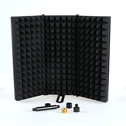 Microphone Isolation Shield, Foldable Mic Shield with Triple Sound Insulation, Reflection Filter with 3/8" and 5/8" Mic Threaded Mount