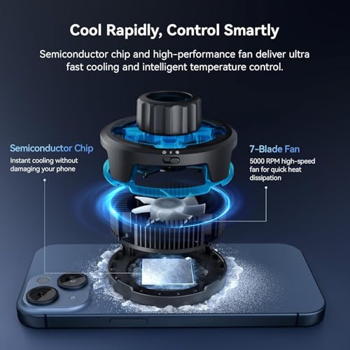 ULANZI SK-10 3-in-1 Phone Cooling Fan, Magnetic Wireless Charger Stand Compatible with iPhone 17 Pro Max, Semiconductor Cooler with Adjustable Desk Holder for Live Streaming, Gaming, Office Video Call