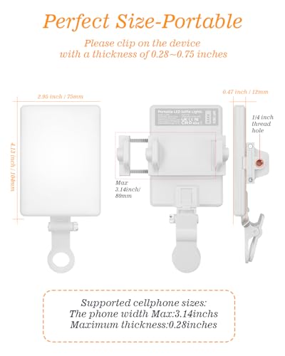 60 LED Portable Selfie Light Video Conference Lighting with Clip & Camera Tripod Adapter Rechargeable 2000mAh CRI 97+, 3 Light Modes for Phone iPhone Webcam Laptop Photo Makeup (Pure White)