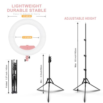 18 Inch Ring Light Kit, 55W6700k Dimmable LED Light, Tripod Stand, Remote Controller,Box,CRI95(Pink) - color: Pink