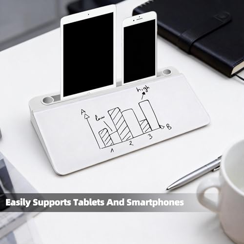 Desktop Whiteboard, Glass Dry Erase Board, Desk Board Buddy,Computer Keyboard Stand,Desk Whiteboard Organizer for Home,Office,School Supplies(White) - color: White