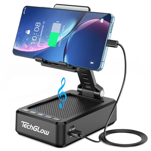 TechGlow Foldable Cellphone Stand with Bluetooth Speaker and Charging Function Birthday Gifts for Men Women Mother Father Boy Girl Teens Cool Tech Gadgets - color: Black