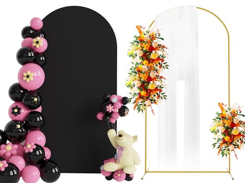 Putros Arch Backdrop Stand and Cover Set, 6.6ft, Gold Arch Stand with Black Cover, Metal Arched Background Frame for Wedding, Birthday Party, Baby Shower, Photography Decoration - color: Black, size: 6.6ft x 3.3ft