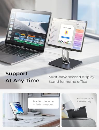 LISEN for iPad Stand Holder [All-Metal Foldable] Adjustable Tablet Stand for Desk, 2026 iPad Accessories Rotating Display Stand Office Men Gifts Kindle Tablet PS Switch iPhone 11"-4.7" - color: Black