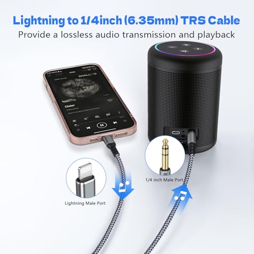 [MFi Certified] Lightning to 1/4 inch Audio TRS Stereo Cable, 4FT Lightning to 6.35mm inch Adapter, Compatible with i-Pad, i-Phone 14/13/12/Pro, for Amplifier,Speaker,Mixer[NOT for Recording]
