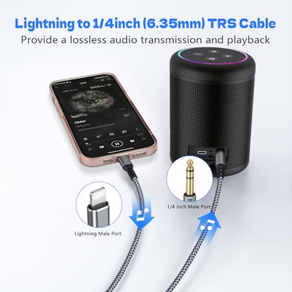 [MFi Certified] Lightning to 1/4 inch Audio TRS Stereo Cable, 4FT Lightning to 6.35mm inch Adapter, Compatible with i-Pad, i-Phone 14/13/12/Pro, for Amplifier,Speaker,Mixer[NOT for Recording]