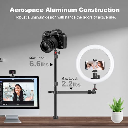 Camera Desk Mount Table Stand with Magic Arm & Ball Head, Table Light Stand with C Clamp, Webcam Desk Camera Mount for DSLR Ring Light Mic Live Streaming Vlog (811003) - style: 811003 - Table Stand with Horizontal Arm