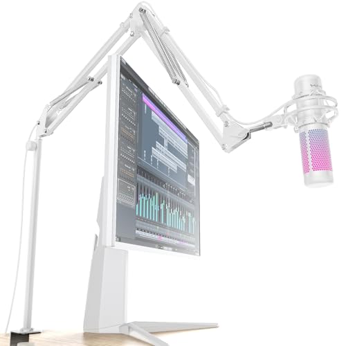 Premium White Overhead Mic Boom Arm, 15.7" Extra Tall Desk Mic Stand with 25.5" Reach, All-Aluminum Heavy Duty Microphone Arm, 1.8KG Load, 360° Adjustable for Streaming, Gaming, Podcast, YouTube - color: White (Overhead)