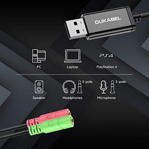 Long USB Audio Adapter, DuKabel USB to 3.5mm Jack TRS AUX Adapter for Built-in Chip USB Sound Card for Headset with Separate Plug TRS 3 Pole Microphones [Metal Housing & Durable Braided / 47inch] - size: 47 inch / 120 cm