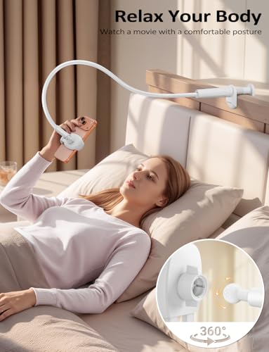 Tryone Gooseneck Phone Holder Stand for Bed Flexible Arm Adjustable Cell Phones Mount Clamp on Desk Bedframe Compatible with iPhone 14 Pro Max 13 12 11 X SE Series/Samsung S22 or Other 4"-7" Devices - color: White