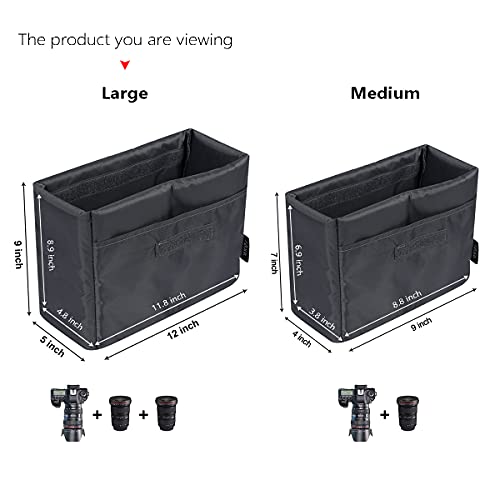 S-ZONE Waterproof Shockproof Foldable Camera Insert Bag Lens Cases Canon Nikon | Raindrop Proof, Fits in a Backpack, Suitable for DSLR/SLR Camera - color: Grey, size: Large