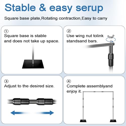 Backdrop Stand, 8x10ft Metal Base Photo Studio Support System, Adjustable Backdrop Frame for Photography, Streaming, Wedding, Projector Screen, Tool Free Setup & Portable Carry Bag - size: 8*10FT