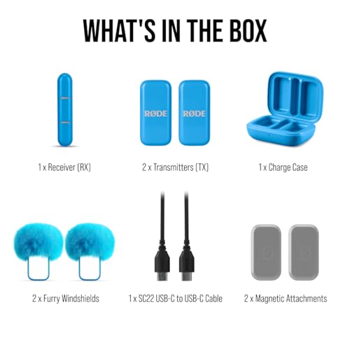 RØDE Wireless Micro - Compact Wireless Microphone, Two Mics with Charge Case for Smartphone Content Creation - USB-C, Blue - color: USB-C Blue