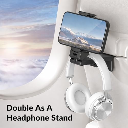 Perilogics Airplane Phone Holder Mount Universal in Flight Hands Free Viewing with Multi-Directional Dual 360 Degree Rotation (Black/Black) - color: Black / Black