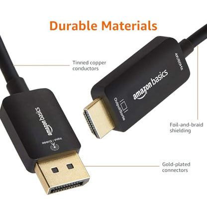 Amazon Basics DisplayPort to HDMI Cable, Uni-Directional, Computer to Screen, Video and Audio, 1080p, 1920x1200, 4K@60Hz, 3 ft, Gold-Plated Plug, Black