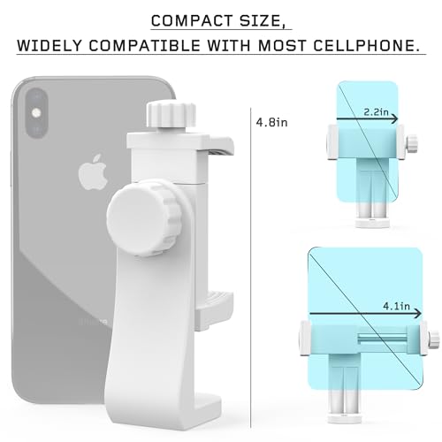 Universal Phone Tripod Mount Adapter with Ｗireless Camera Remote, Cell Phone Holder with Adjustable Clamp for Selfie Stick Monopod Compatible with iPhone, Samsung and so on -White - color: White