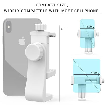 Universal Phone Tripod Mount Adapter with Ｗireless Camera Remote, Cell Phone Holder with Adjustable Clamp for Selfie Stick Monopod Compatible with iPhone, Samsung and so on -White - color: White