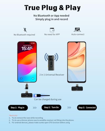 Wireless Lavalier Microphone for iPhone 15/16 Android, Plug-Play Lapel Mic USB-C & Lightning, AI Noise Reduction, 328ft Range for Video Recording YouTube Vlog Interview (Includes Storage Case)