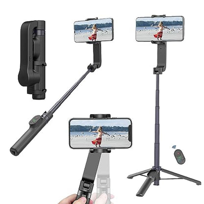 Selfie Stick Gimbal Stabilizer, Gimbled Phone Holder with Wireless Remote Tripod 1-Axis Handheld Smartphone Portable Gimbal for Tiktok Vlog Youtuber Live Video Recording