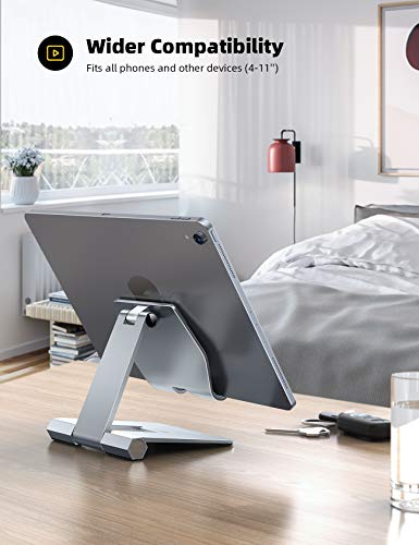 Lamicall Aluminum Metal Adjustable Cell Phone Stand Desk - Heavy Duty Foldable Desktop Phone Holder, for iPhone 17 16 15 14, Plus, Pro, Pro Max, 13 12 Plus, Galaxy S26 25, 4-11'' Sliver