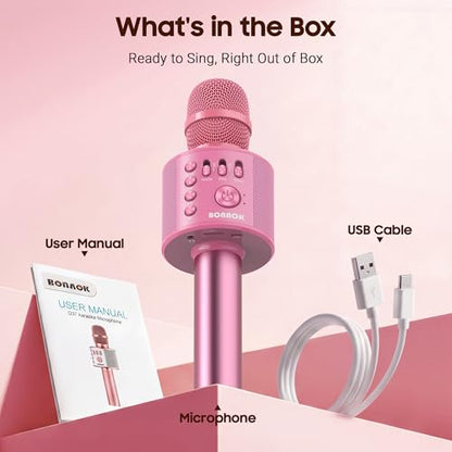 BONAOK Wireless Bluetooth Karaoke Microphone,3-in-1 Portable Handheld Karaoke Mic Speaker Machine Home Party Birthday for All Smartphones Q37 (P-Ink) - color: Pink