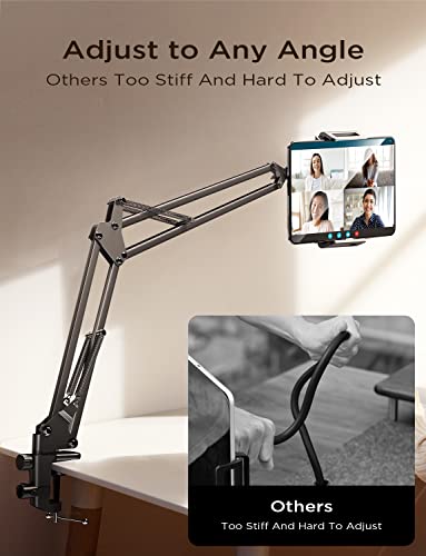LISEN Tablet Stand iPad Stand for Desk Mount [Ultra Sturdy 2 Clamps] Kindle iPad Holder for Bed Gooseneck Phone Tablet Holder Mount fits iPhone Kindle 4-13" Device (White) - color: White