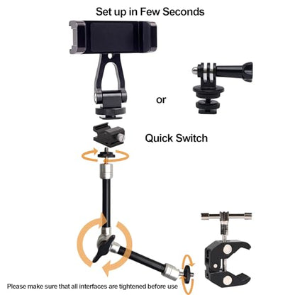Camera Arm for Hunting,C-Clip Magic Arm Cell Phone Holder for Self Filming Hunts Tripod Compatible Gopro,Trail Camera, iPhone, Mevo Start and Outfitter Action Camera, Substitute Tree Stand Mount