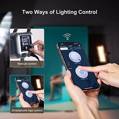 GVM 150W Video Light Kit, 2700K-7500K Continuous Lighting for Photography with Lantern Softbox&Stand, Bi-Color Studio Light Kit with Bluetooth Control, CRI 97+ 8 Scene Lights for Live Streaming White