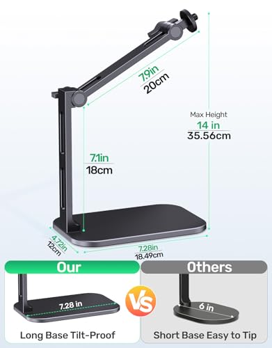 Heavy-Duty Desk Mic Stand, Max Load 2.68 lb Compatible with Rode Podmic, Blue Yeti, Shure and More Mics, Perfect for Small Space Home Office Streaming Setup, Black (up to 1220g)