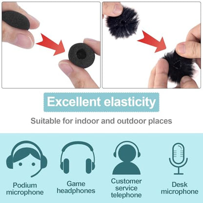 PAGOW 4 Pcs Mini Foam Microphone Windscreens ＆ Furry Cover, High Density Mic Headset Cover, Lapel Microphone Windscreen for Lavalier Microphones Noise Reduction (2pcs Foam + 2pcs Furry) - color: black,Foam(2pcs),Furry(2pcs)
