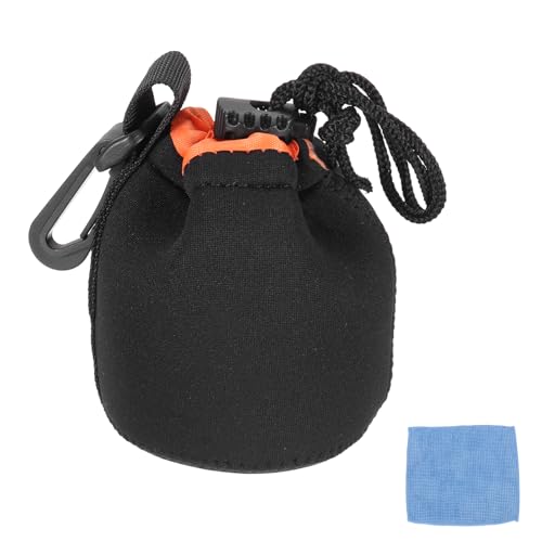PATIKIL Camera Lens Pouch, 3" ID x 4" H Drawstring Plush Lens Pouch Protective Camera Lens Case Bag Soft Plush Neoprene Bag for DSLR Photography Gear, Black/Orange - color: Black/Orange, size: 3 x 4 Inch